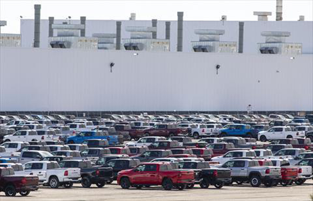 Stellantis vehicles sit in a lot at the Stellantis Sterling Heights Assembly Plant on April 4, 2025 in Sterling Heights, Michigan (AFP photo)