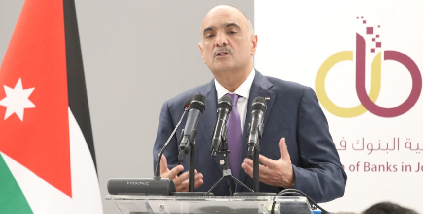 Prime Minister Bisher Khasawneh speaks during the launch of an initiative worth JD2 million by the Association of Banks in Jordan to support underprivileged families on Monday (Petra photo)
