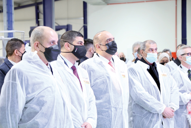 Stakeholders at the inauguration of the UGC (JOTUN Jordan) paint factory in Zarqa on Monday (Petra photo)