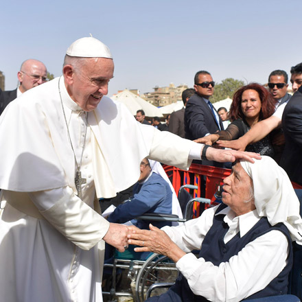 This handout picture released by the Vatican press office shows Pope Francis during a meeting with religious people in Cairo, on Saturday, as part of a two-day visit in Egypt (AFP photo)