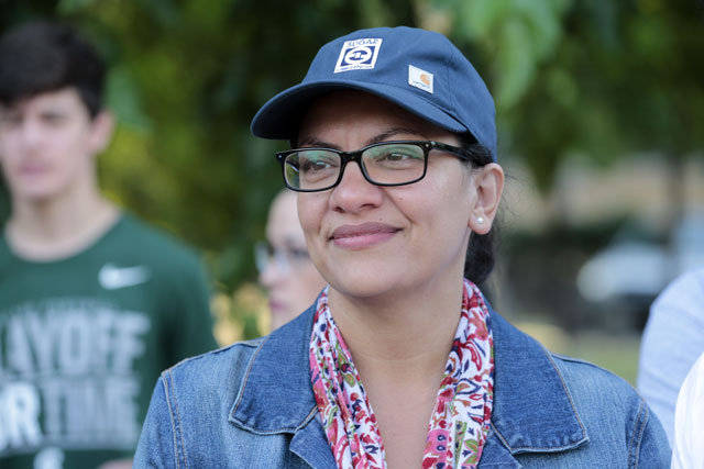 US Democratic Representative for Michigan's 13th congressional district Rashida Tlaib in Pallister Park in Detroit, Michigan, on Saturday (AFP photo)