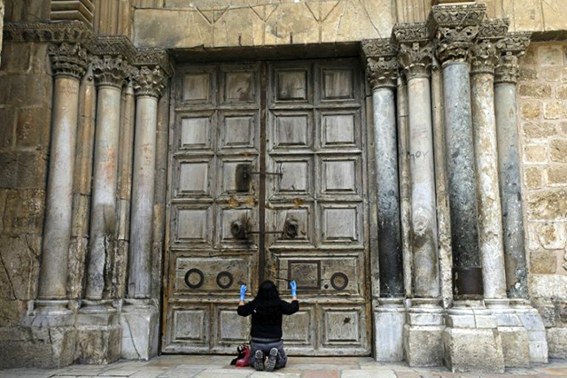 The Holy Sepulchre Church in Jerusalem where Christians believe Jesus was crucified, buried and resurrected will reopen on Sunday two months after its closure in March amid the coronavirus pandemic but strict hygiene measures will be enforced (AFP photo)