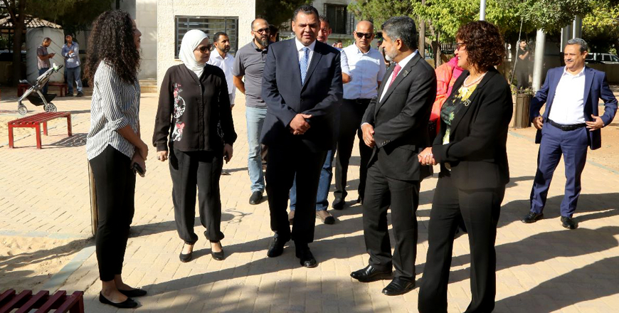 Officials during the inauguration ceremony of an outdoor gym established in Deir Ghbar Park (Petra photo)