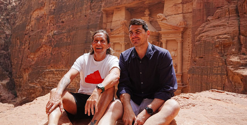 Spanish football legends and former Real Madrid stars Iker Casillas and Michel Salgado on Monday visit the ancient city of Petra  as part of a tour of Jordan (Petra photo)