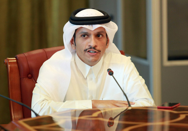 Qatar’s Foreign Minister Sheikh Mohammed Bin Abdulrahman Al Thani speaks to reporters in Doha, Qatar, on Thursday (Reuters photo)