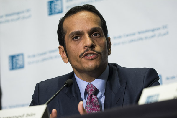 Foreign Minister of Qatar Sheikh Mohammed Bin Abdulrahman Al Thani speaks at an event hosted by the Arab Centre in Washington, USA, on Thursday (Anadolu Agency photo)