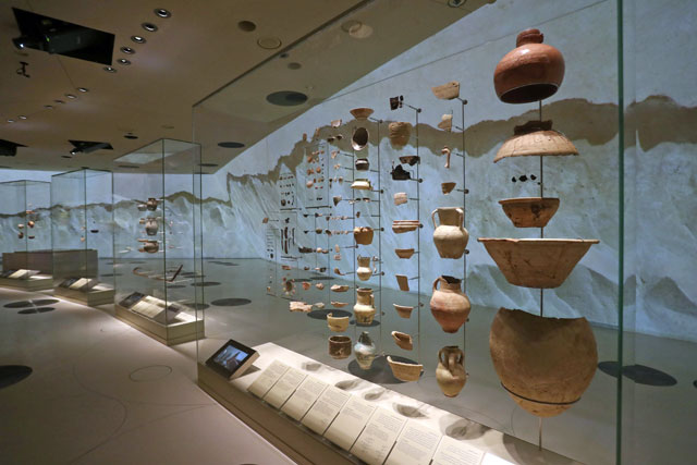 Ancient artefacts are seen on display at Qatar National Museum, in Doha, Qatar, on Wednesday (Reuters photo)
