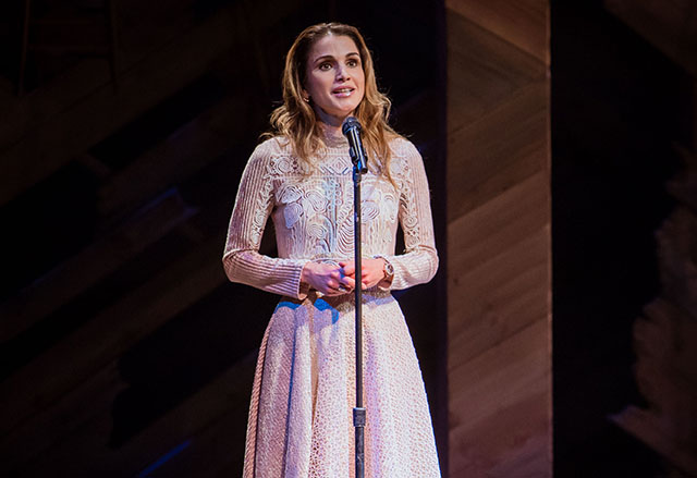Her Majesty Queen Rania speaks at an event organised by the 'Let Girls Learn' initiative in New York on Monday (Photo courtesy of Royal Court)