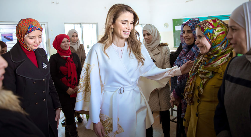 Her Majesty Queen Rania visits the Mahes Secondary School for Girls in Balqa, 35km northwest of Amman, on Tuesday (Photo courtesy of Royal Court)