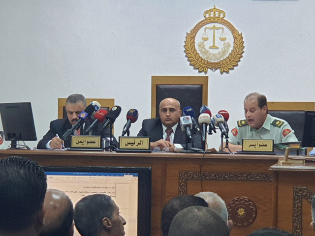State Security Court  judges are seen during a trial session of the so-called 'tobacco case' on Wednesday (Petra photo)