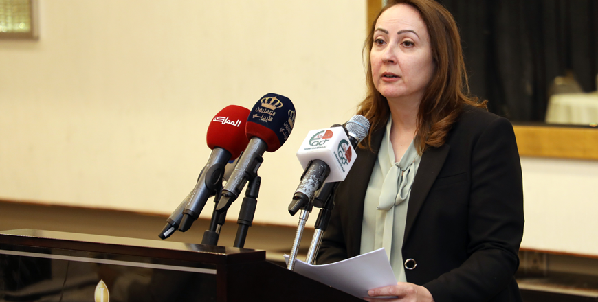 Jordanian National Commission for Women Secretary General Maha Ali speaks during a consultation meeting on Sunday (Petra photo)