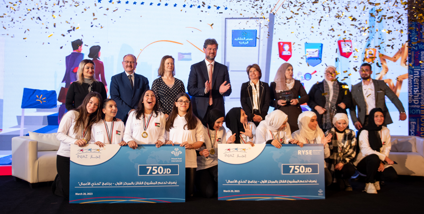 Nominated teams of the Enterprise Business Challenge, implemented by INJAZ in partnership with the Prince’s Trust International, during a ceremony on Monday (Photo courtesy of INJAZ)