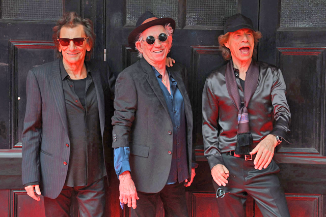 From left to right: Ron Wood, Keith Richards and Mick Jagger of legendary British rock band, The Rolling Stones pose as they arrive to attend a launch event for their new album, ‘Hackney Diamonds’ at Hackney Empire in London on September 6 (AFP photo)