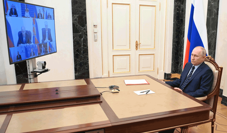 Russian President Vladimir Putin holds an online Russia's Security Council meeting in Moscow on Friday (AFP photo)