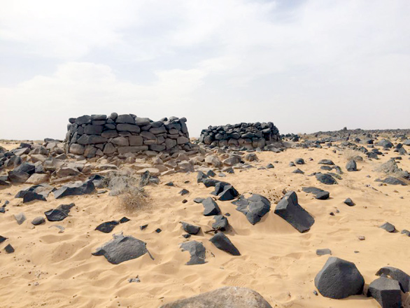 Tower tombs are seen in the Jabel Qurma region during  the 2019 excavation season (Photo courtesy of Peter Akkermans)