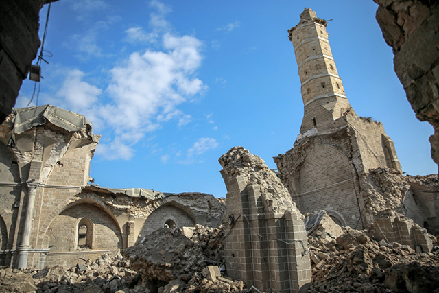 This photo taken on January 5, shows Gaza City's Omari Mosque, the oldest mosque in Gaza, damaged in Israeli relentless bombardment (AFP photo)