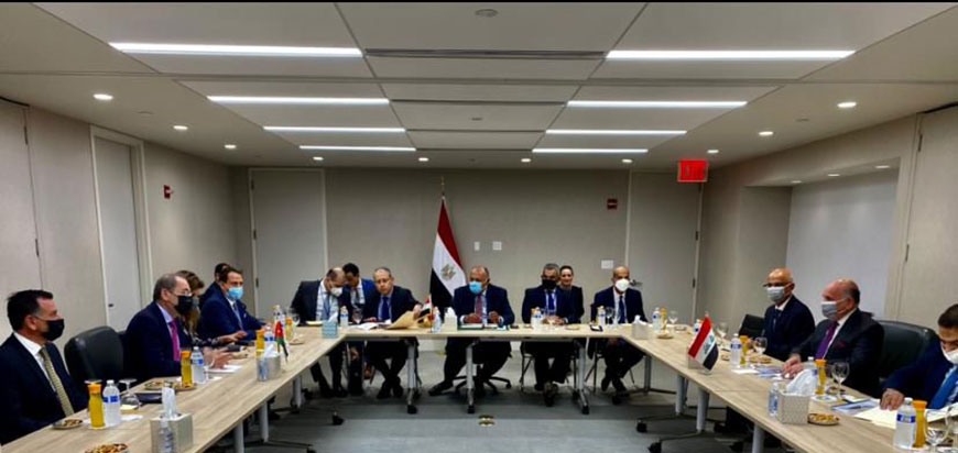 Deputy Prime Minister and Foreign Minister Ayman Safadi on Thursday meets with Egyptian Foreign Minister Sameh Shoukry and Iraqi Foreign Minister Fuad Hussein in New York on Thursday (Petra photo)