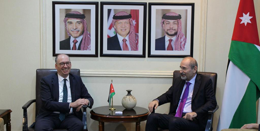 Deputy Prime Minister and Foreign Minister Ayman Safadi meets with German Parliamentary State Secretary to the Federal Minister for Economic Cooperation and Development Niels Annen on Wednesday (Photo courtesy of Foreign Ministry)