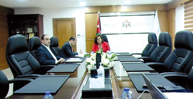 Minister of Investment Kholoud Al Saqqaf during a virtual meeting organised by the Ministry of Investment in cooperation with the Jordanian embassy in India, the Global Indian Business Forum and the Jordanian Businessmen Association on Saturday