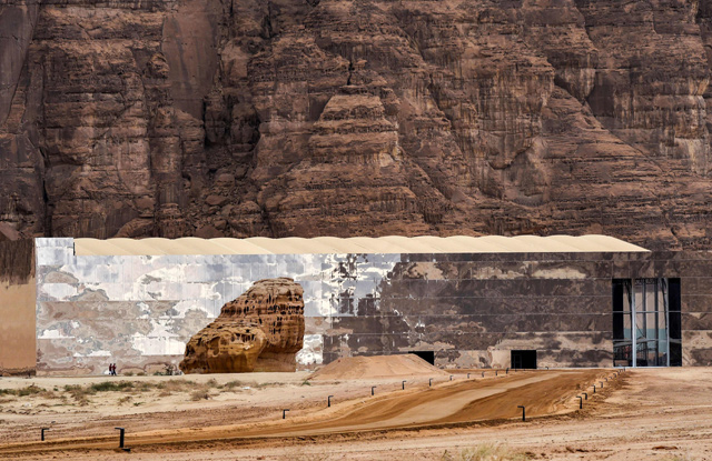 This photo taken on January 5 shows a view of the new purpose-built Maraya (Arabic for ‘Mirror’) concert hall hosting the first ‘Winter at Tantora’ music carnival in the ruins of Al Ula, a UNESCO World Heritage site in northwestern Saudi Arabia (AFP photo)