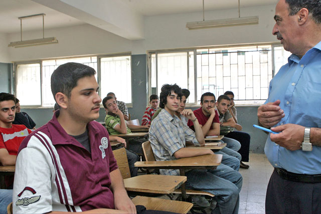 Students attend classes at a school in Amman recently  (Photo by Osama Aqarbeh)