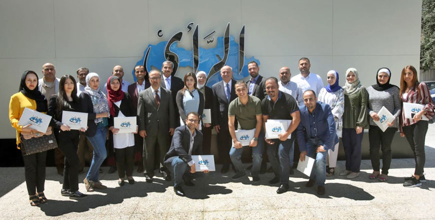   Participants pose for a group photo in front of Al Rai’s Media Training Centre on Monday  (Al Rai photo)