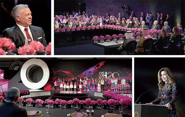 His Majesty King Abdullah attends a celebration marking the 20th anniversary of the King Hussein Cancer Foundation and Centre on Wednesday (Photos courtesy of Royal Court)