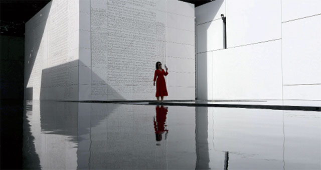 This file photo taken on November 6, 2018, shows a visitor inside the Louvre Abu Dhabi museum, in the Emirati capital (AFP photo)