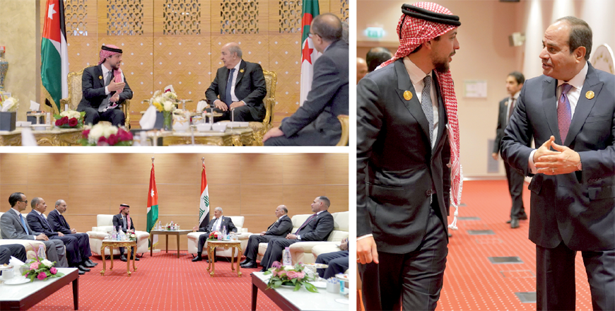 HRH Crown Prince Hussein meets with Algerian President Abdelmadjid Tebboune, Egyptian President Abdel Fattah El Sisi and Iraqi President Abdul Latif Rashid on Wednesday  (Photos courtesy of Royal Court)