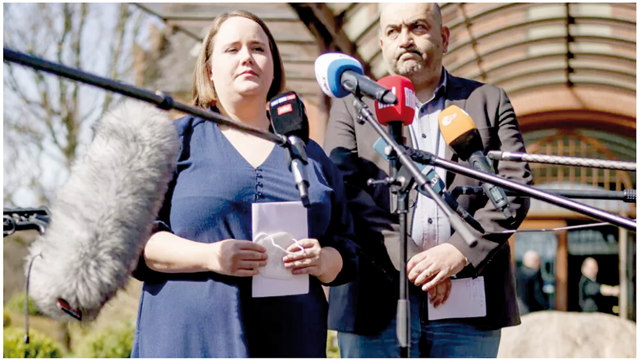 The outgoing co-leaders of Germany’s Green party Ricarda Lang and Omid Nouripour in a file picture from Wednesday (AFP photo)
