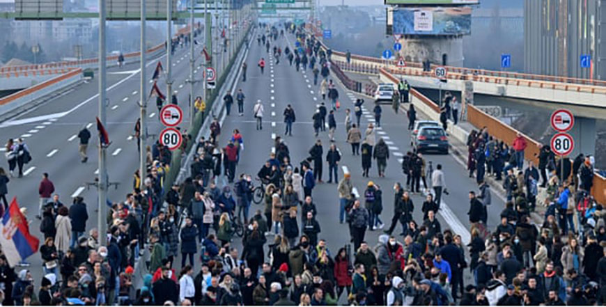 People block the main highway in Belgrade to protest against the Rio Tinto lithium mine in early December (AFP photo)
