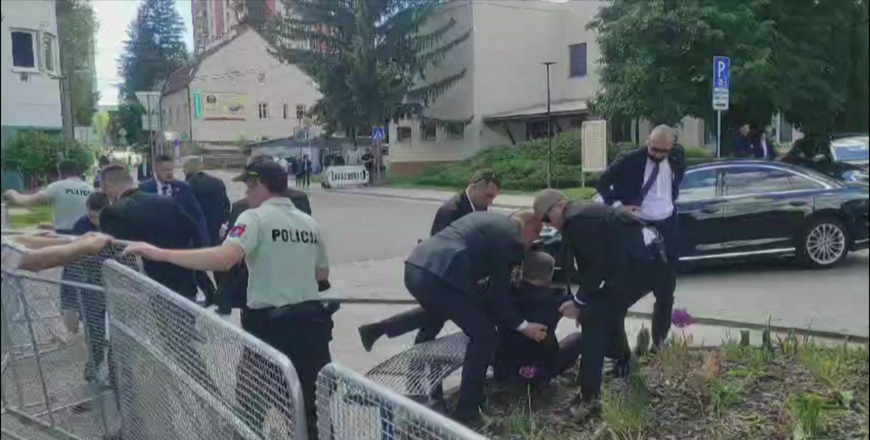This image taken from video footage shows security personnel carrying Slovakia's Prime Minister Robert Fico towards a vehicle after he was shot in Handlova on Wednesday (AFP photo)