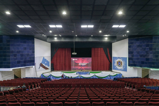 A photo taken on Wednesday shows the stage of the Somali National Theatre in Mogadishu (AFP photo)