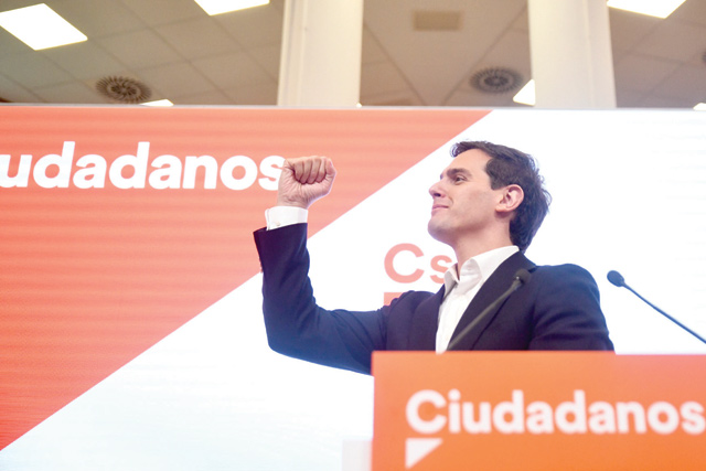 Spanish liberal Ciudadanos Party leader and candidate for prime minister, Albert Rivera, announces his resignation as party leader on Monday in Madrid, a day after a repeat general election (AFP photo)