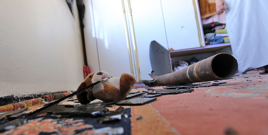 Part of an electric pole that fell in a house in Ramtha, 90km north of Amman, after mortar shells coming from fighting in southern Syria hit the border town last Thursday (AP photo by Raad Adayleh) 