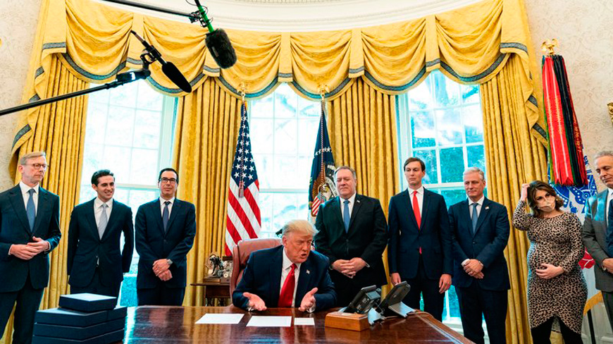 President Trump speaks to the leaders of Sudan and Israel on October  23 , 2020  as he announces Sudan will normalise relations with Israel at the White House (AFP photo)