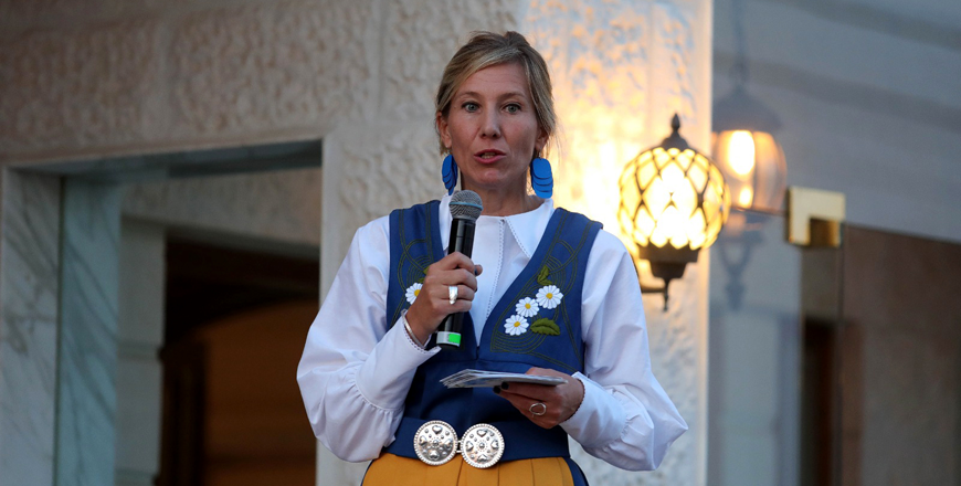 Sweden’s Ambassador to Jordan Alexandra Rydmark speaks during a reception held by the embassy to mark Sweden’s National Day on Tuesday (Petra photo)