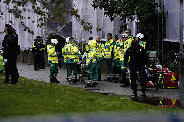 Emergency services are seen at the site of an explosion in central Gothenburg on Tuesday (AFP photo)