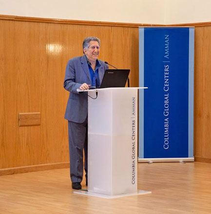   Professor Fawwaz Traboulsi addresses the audience, at the Columbia Global Centres, during a presentation of his book, on Thursday (Photo courtesy of the Columbia Global Centres)