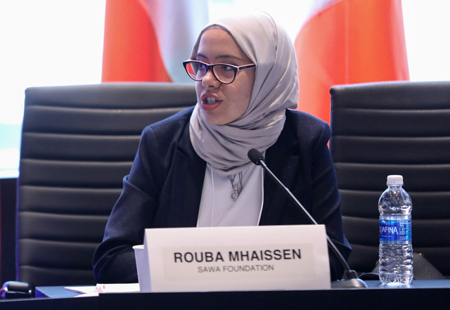 In this file photo taken on September 20, 2016, Rouba Mhaissen, founder and director of Sawa for Development and Aid (SDAID) speaks at the 2016 Concordia Summit at the Grand Hyatt New York in New York City (AFP photo)