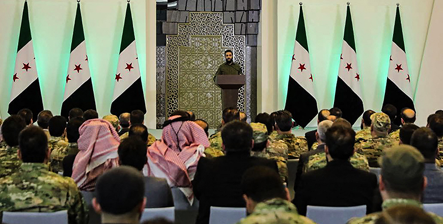 A handout photo released by the official Syrian Arab News Agency (SANA) on Wednesday, shows Syria's new leader Ahmed al-Sharaa giving a speech in Damascus (AFP photo)