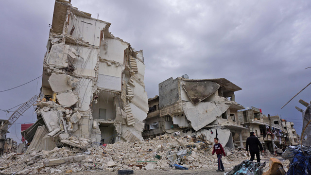 This photo taken on Thursday shows destructions following an air strike in the city of Idlib, northwestern Syria (AFP photo)