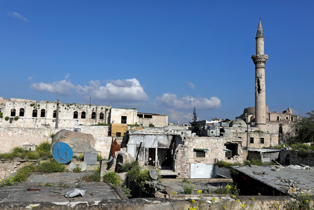 A view shows part of the destruction in the Old City and the damaged Adliyeh Mosque in Aleppo, Syria, on April 11 (Reuters photo)