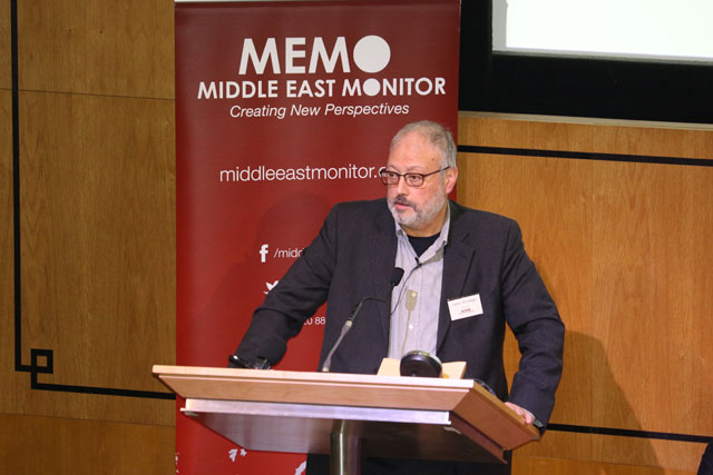 Saudi dissident Jamal Khashoggi speaks at an event hosted by Middle East Monitor in London, Britain, on September 29 (Reuters photo)