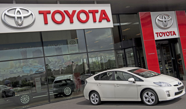 A picture taken on Wednesday shows a car on display at a Toyota car dealership in The Hague, The Netherlands (AFP  photo)