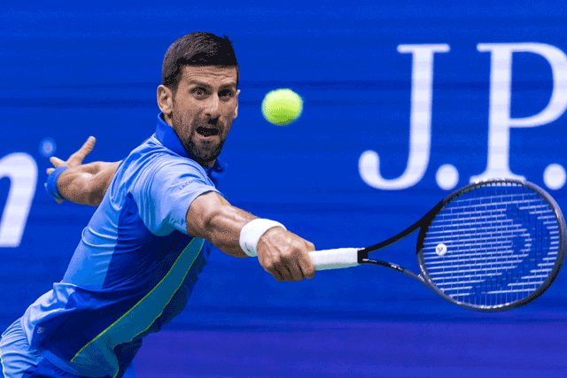 Serbia’s Novak Djokovic returns the ball to Croatia’s Borna Gojo during the US Open tennis tournament men’s singles round of 16 match at the USTA Billie Jean King National Tennis Centre in New York City, on Monday (AFP photo)