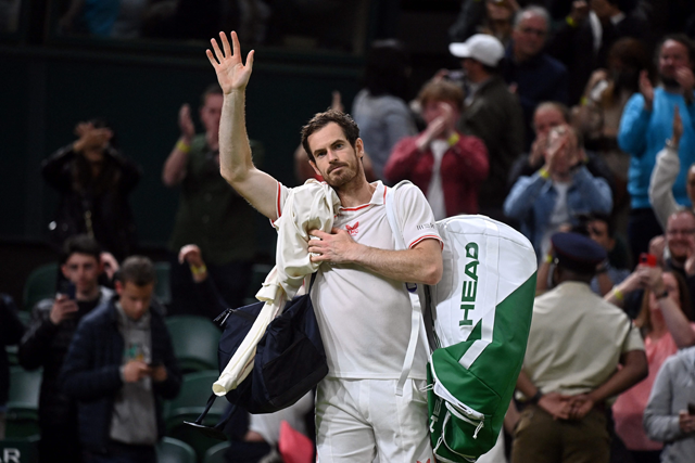 Britain’s Andy Murray waves to fans after beating Germany’s Oscar Otte during their men’s singles second round match on the third day of the 2021 Wimbledon Championships at The All England Tennis Club in Wimbledon, southwest London (AFP photo)
