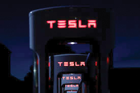 Tesla Superchargers are shown in Mojave, California, US, on March 11 (Reuters photo)