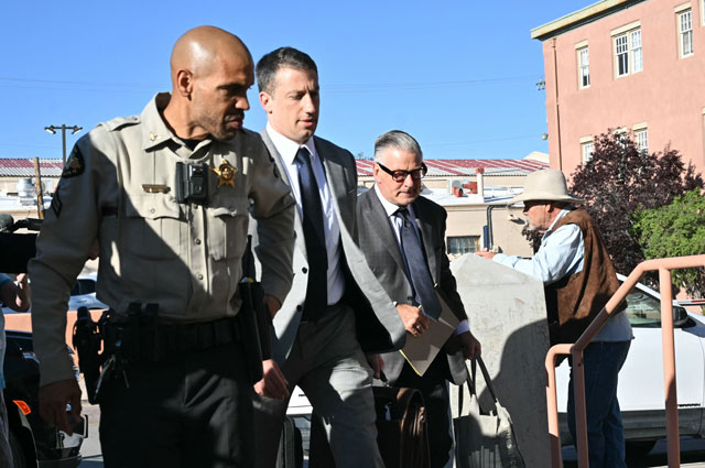 US actor Alec Baldwin (second right) arrives for jury selection in his trial for involuntary manslaughter in Santa Fe, New Mexico, on Tuesday (AFP photo)