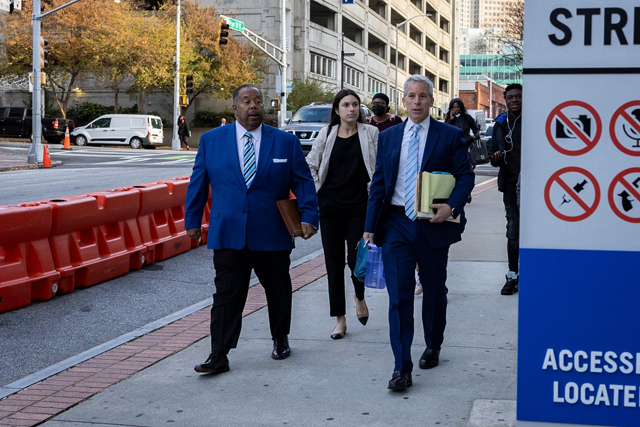Brian Steel, attorney for rapper Young Thug (right) arrives at the Fulton County Courthouse on Monday in Atlanta, Georgia  (AFP photo)